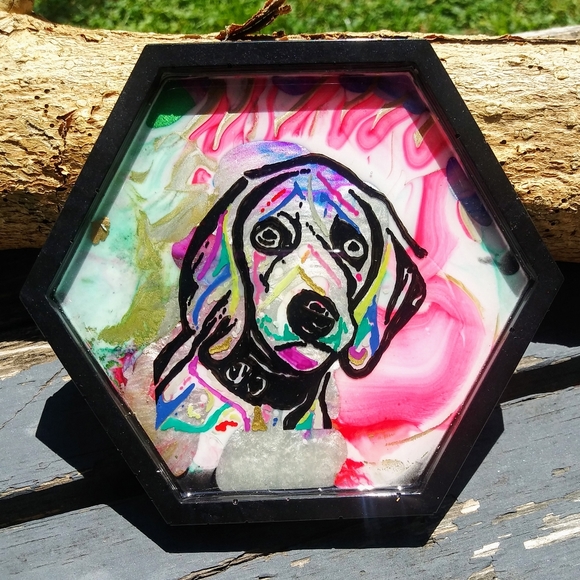 Hand Drawn Artisan Dog Coaster Epoxy Resin - Picture 3 of 11